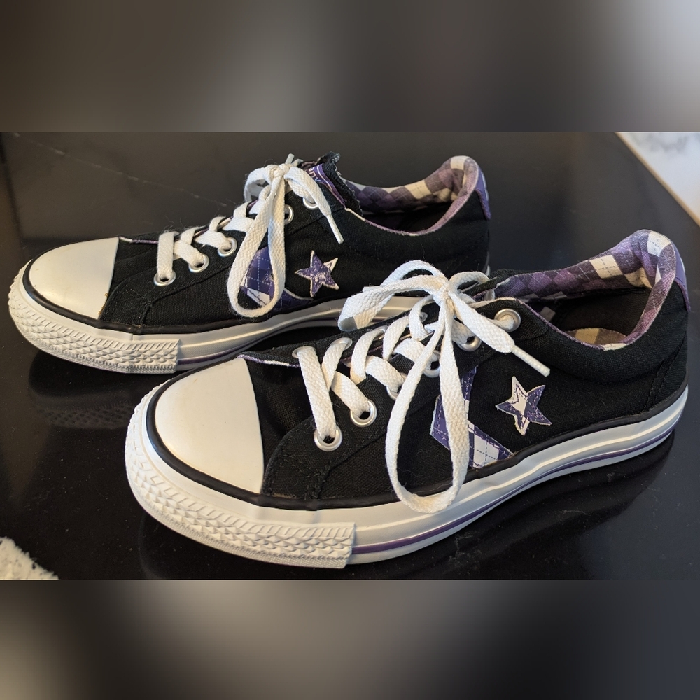 Converse One Star Low Top Purple Plaid Accent Sneakers Sizes M  6.5 W 8.5 $84.99 - Picture 2 of 8